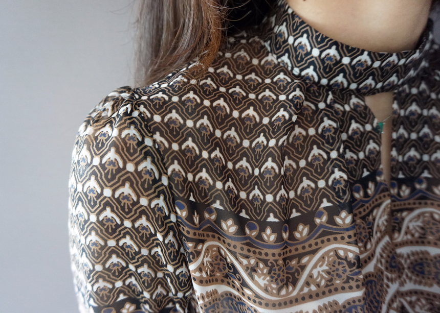 Chiffon Pleated Ethnic Long Dress Fall Collar 2col