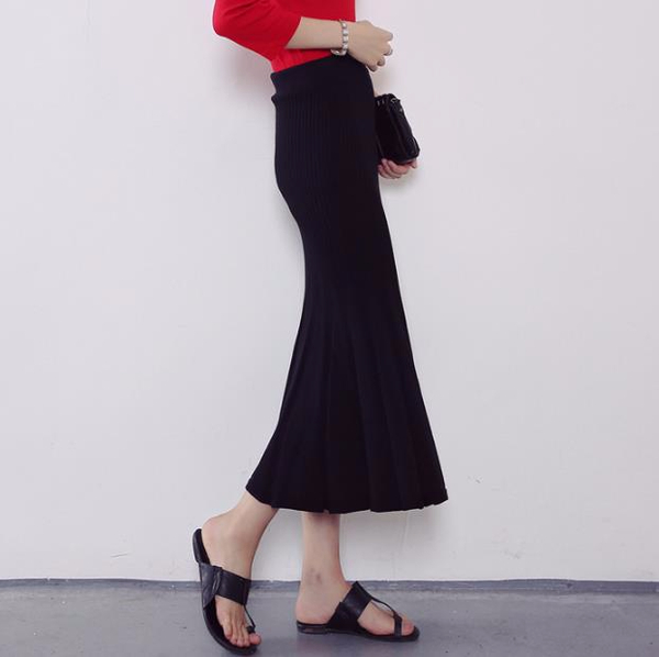 J-knit long skirt pleat 3color womens ruffle Merma