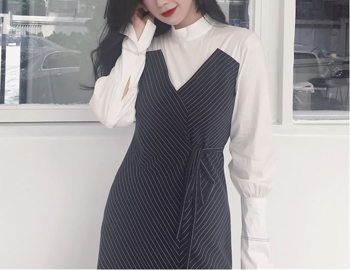 New Vanity Slim Fit Stripe Wrap Dresses Layered Sh