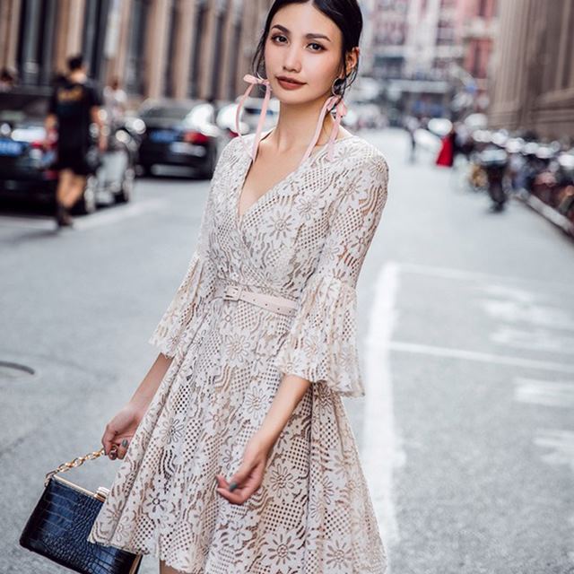 New Women Dress L361 Autumnal Lace Flower Dress