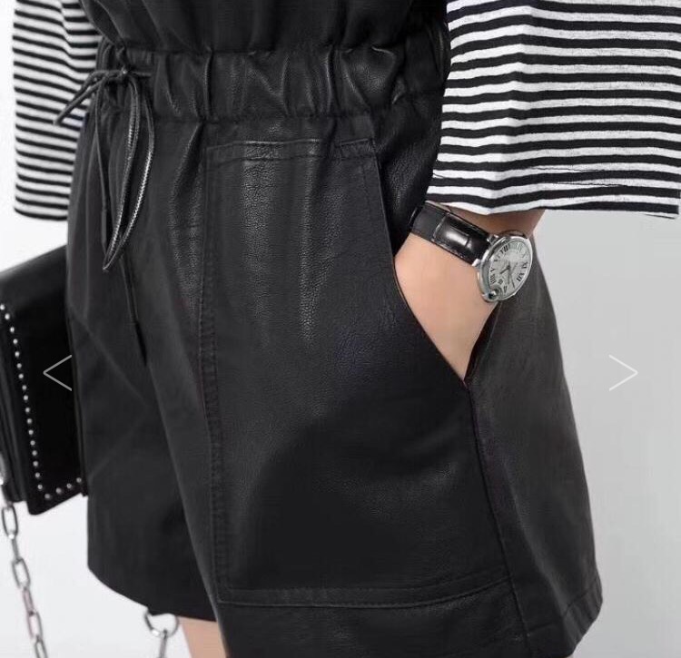 Women Short Pants Leather High Stretch Cloth Look 