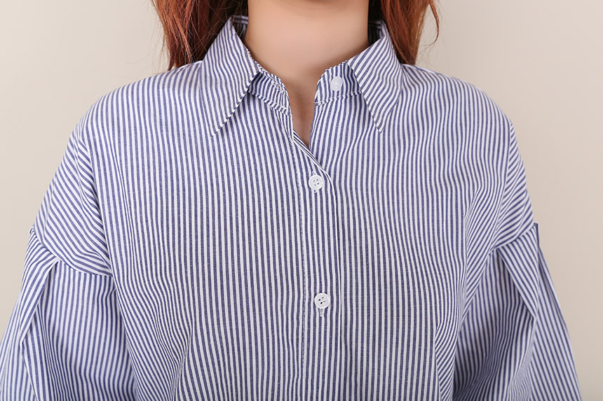 Big Size Over Luzplated Stripe Shirt Bell Sleeve S