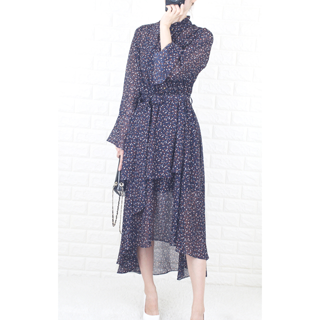 New Women Dress Flower Chiffon Autumn Long Dress R