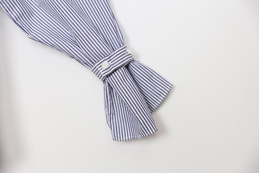Big Size Over Luzplated Stripe Shirt Bell Sleeve S