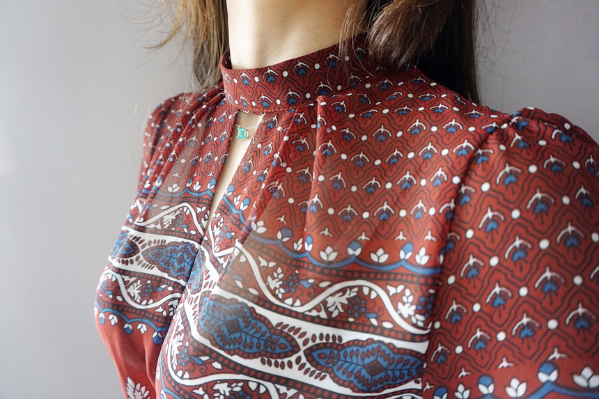 Chiffon Pleated Ethnic Long Dress Fall Collar 2col