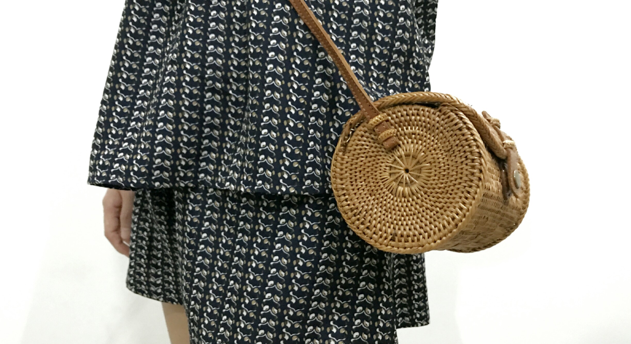 New Balinese Ratan Mini Cross Bag Round Cylinder B