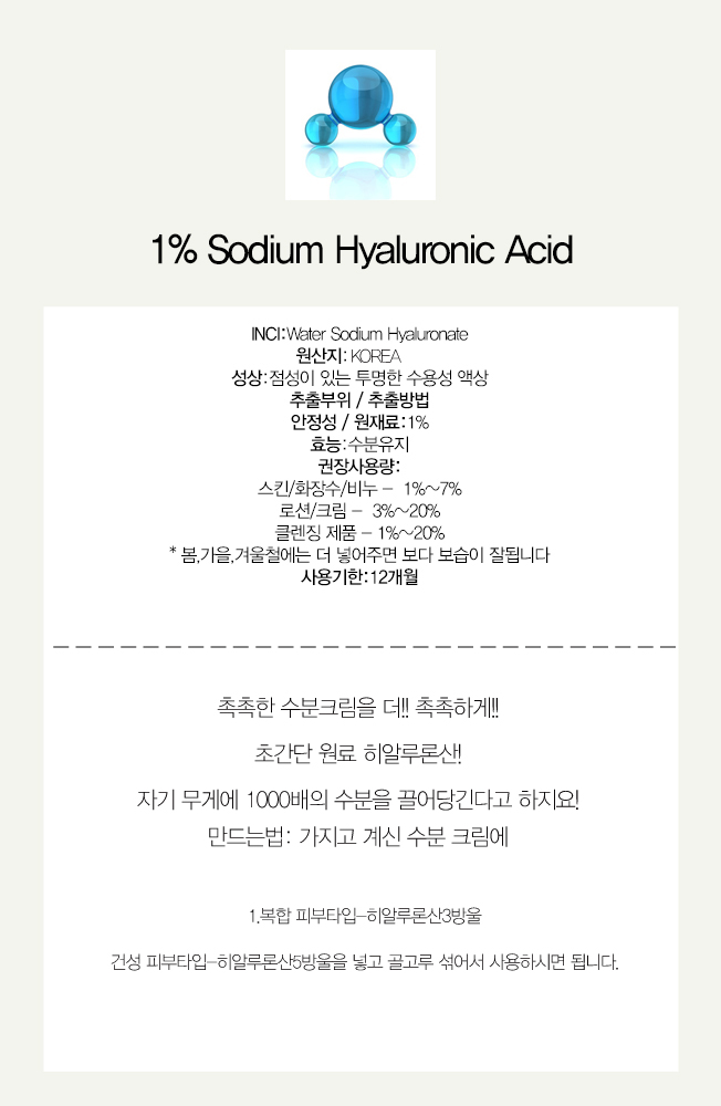 New Hyaluronic acid 1% aqueous solution Cream mois