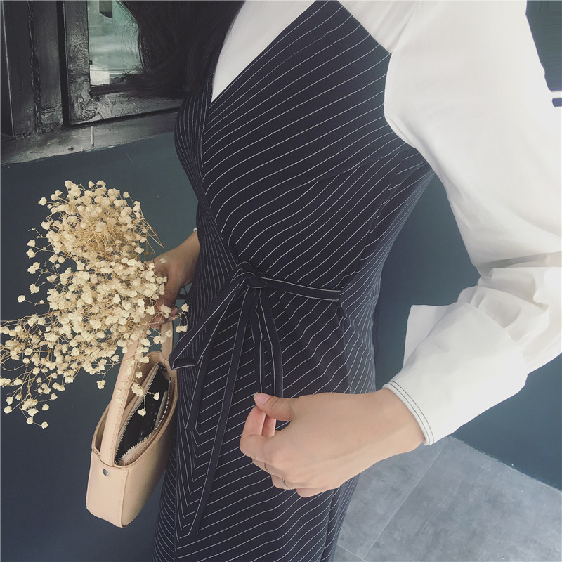 New Vanity Slim Fit Stripe Wrap Dresses Layered Sh