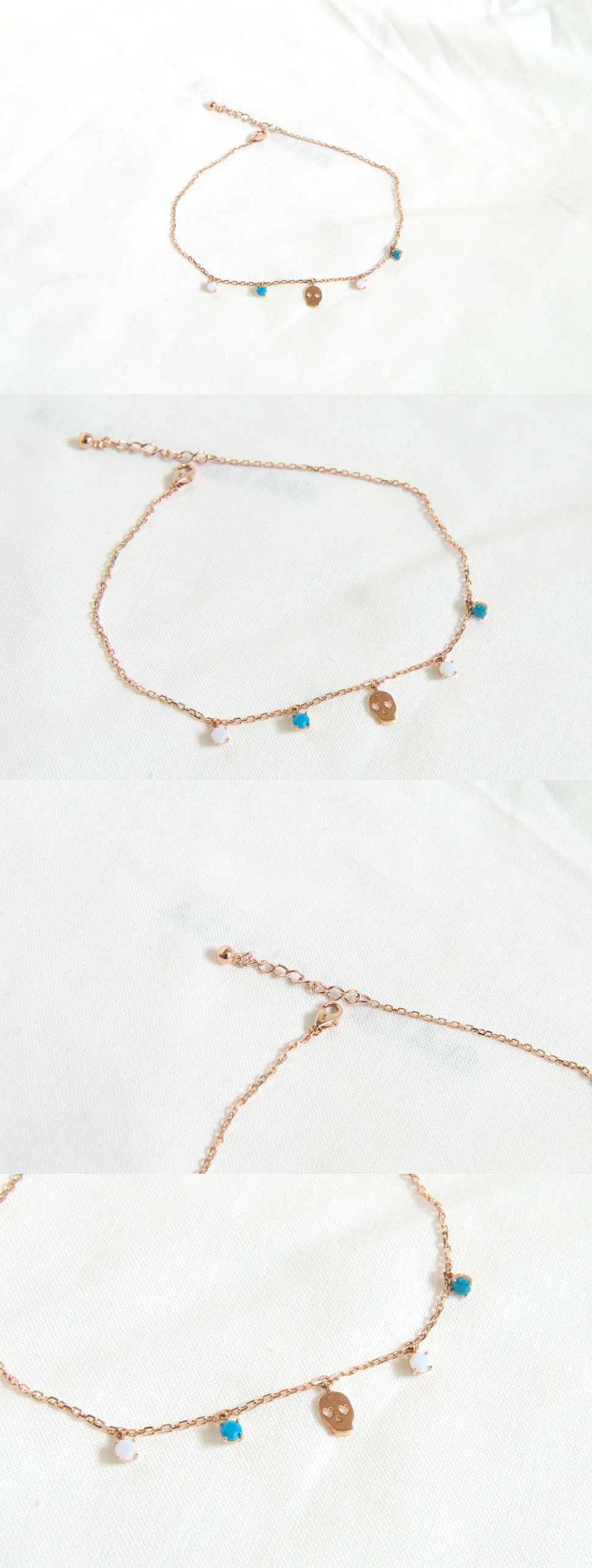 18k Rose Gold Skull Turquoise Opal Ankle Bracelet 