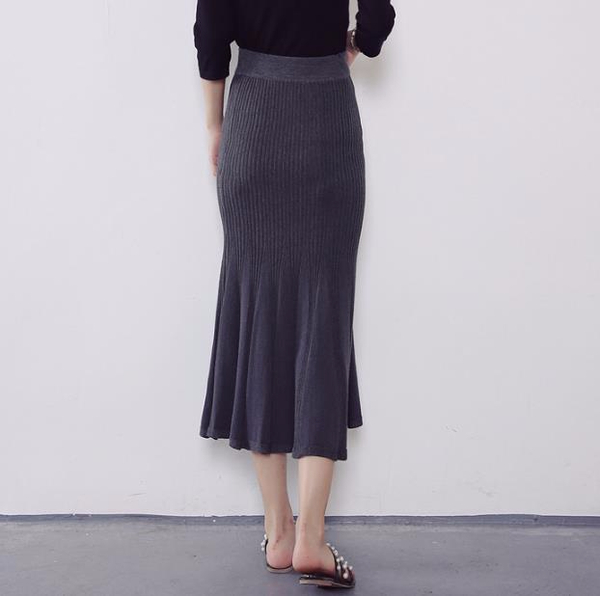 J-knit long skirt pleat 3color womens ruffle Merma