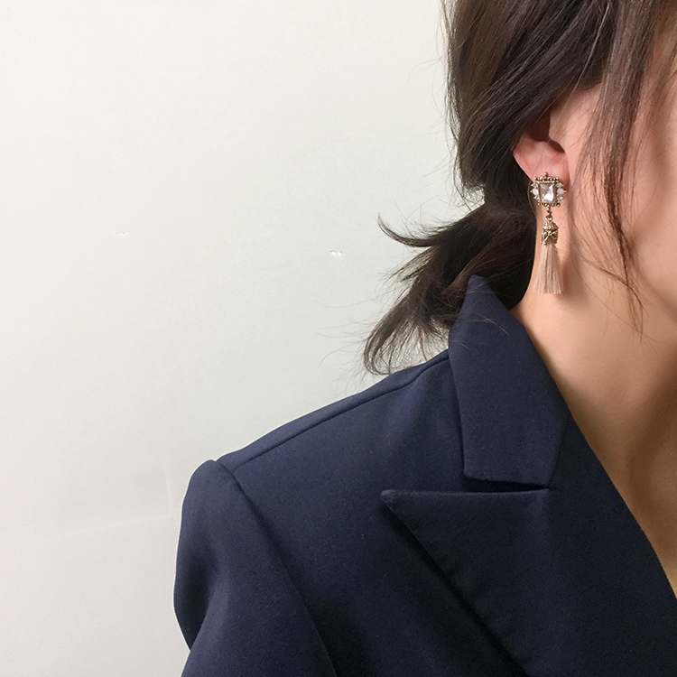 Antique Square Cubic Tessel Earrings Titanium Sedu