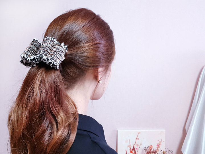 Feminine Hairpin Tweed Hairpin Double Volume Ribbo