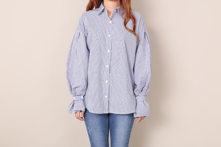 Big Size Over Luzplated Stripe Shirt Bell Sleeve S