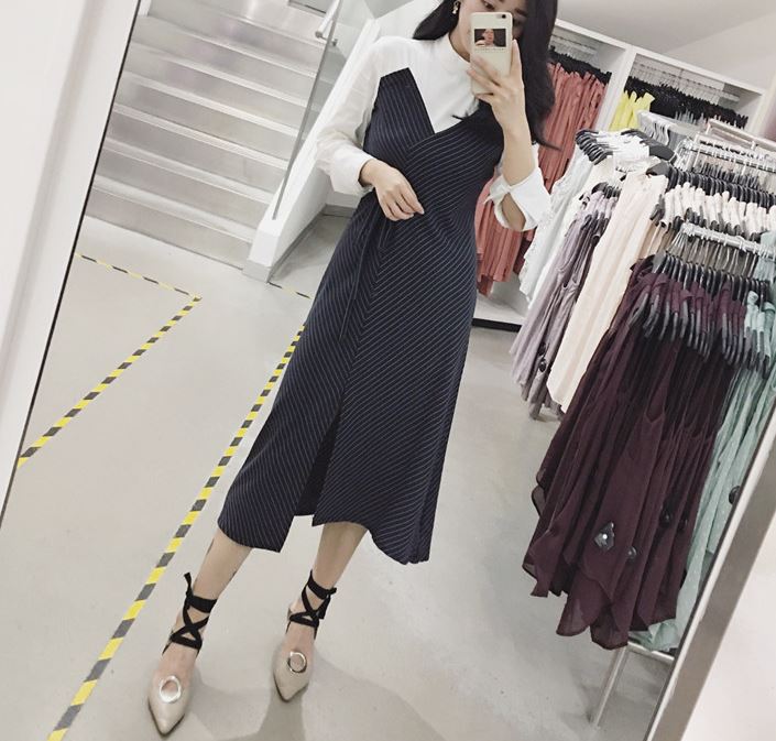 New Vanity Slim Fit Stripe Wrap Dresses Layered Sh