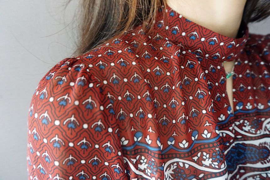 Chiffon Pleated Ethnic Long Dress Fall Collar 2col