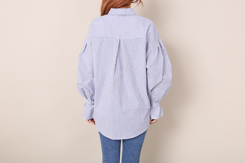 Big Size Over Luzplated Stripe Shirt Bell Sleeve S