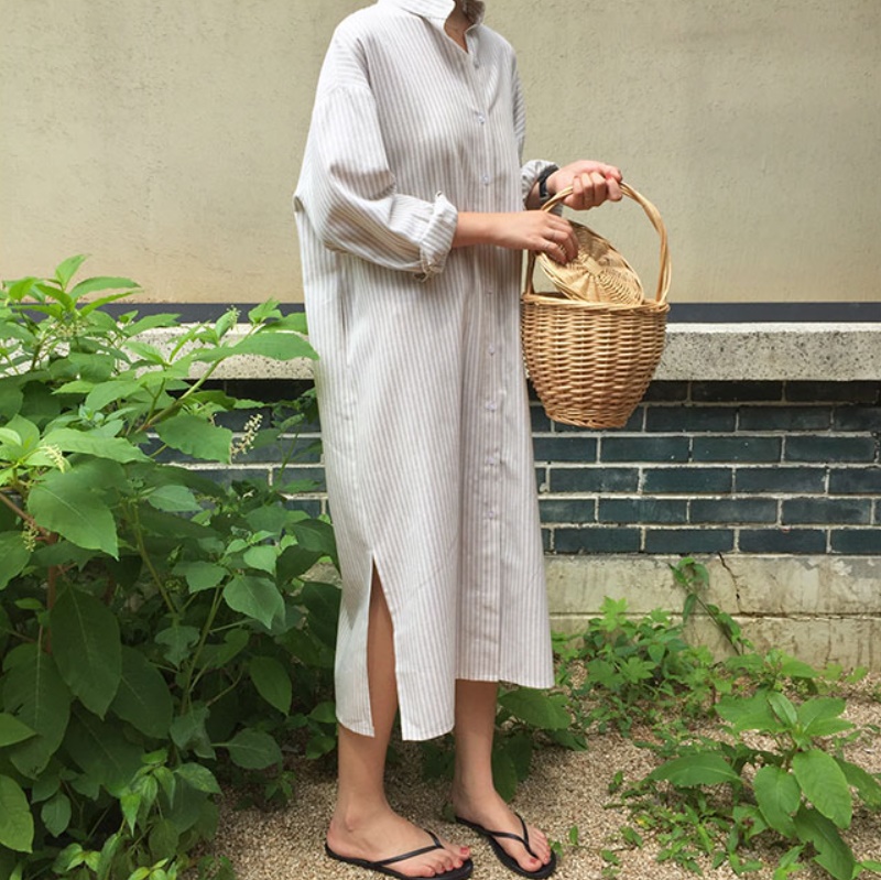 New Vicky Striped Shirt Long Dress 2color China Co