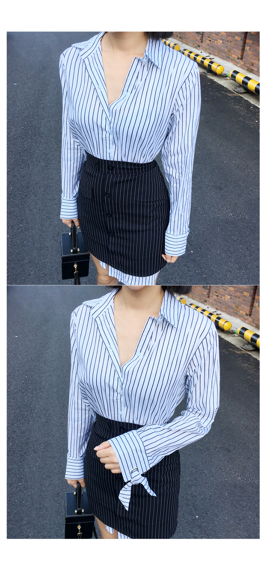 New striped shirt one piece set 20 feminine slim s