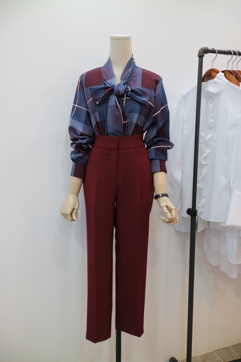 Women Blouses Check Ribbon Blouse Shop Tie Office 