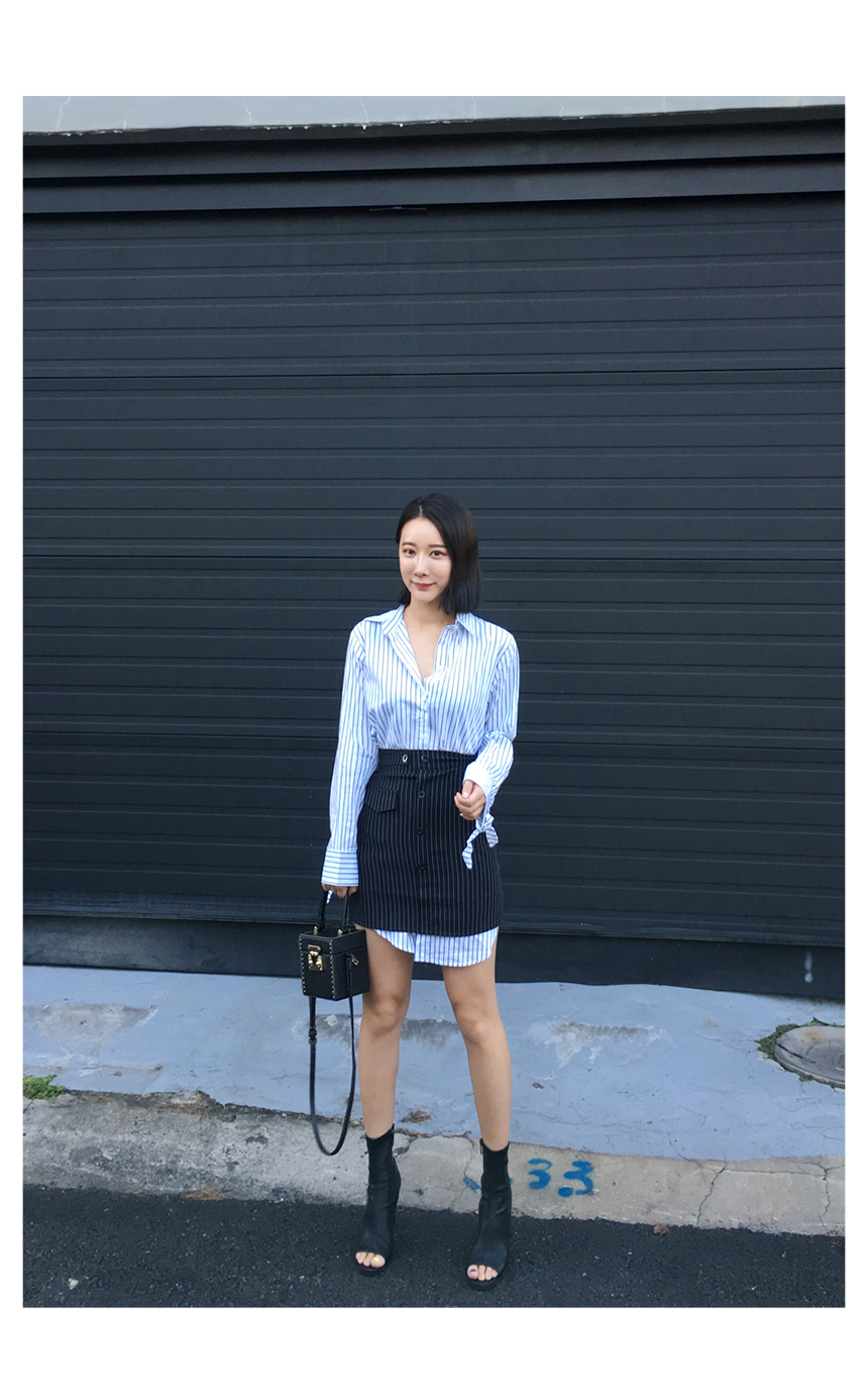 New striped shirt one piece set 20 feminine slim s