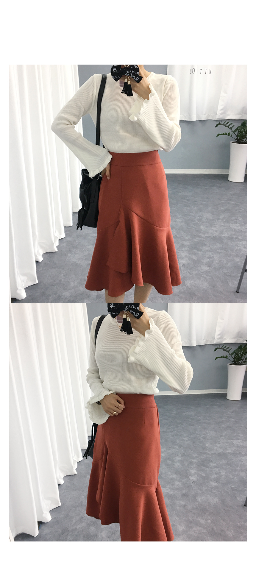 Autumn Unscrambled Frill skirt 3color Amber long i