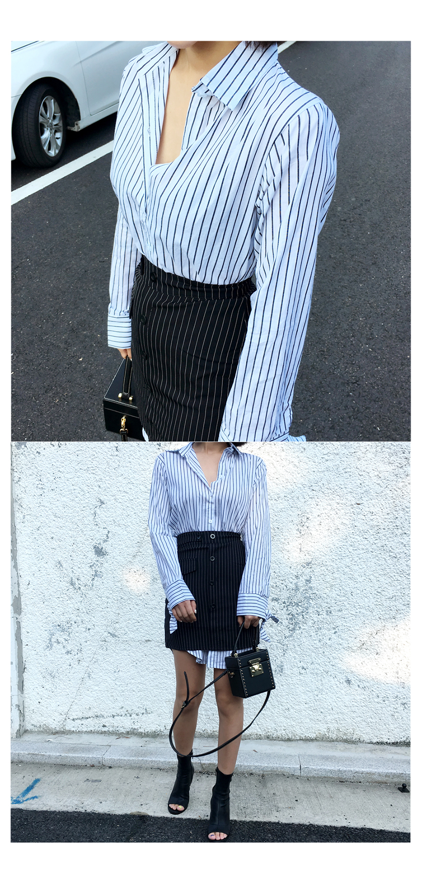 New striped shirt one piece set 20 feminine slim s