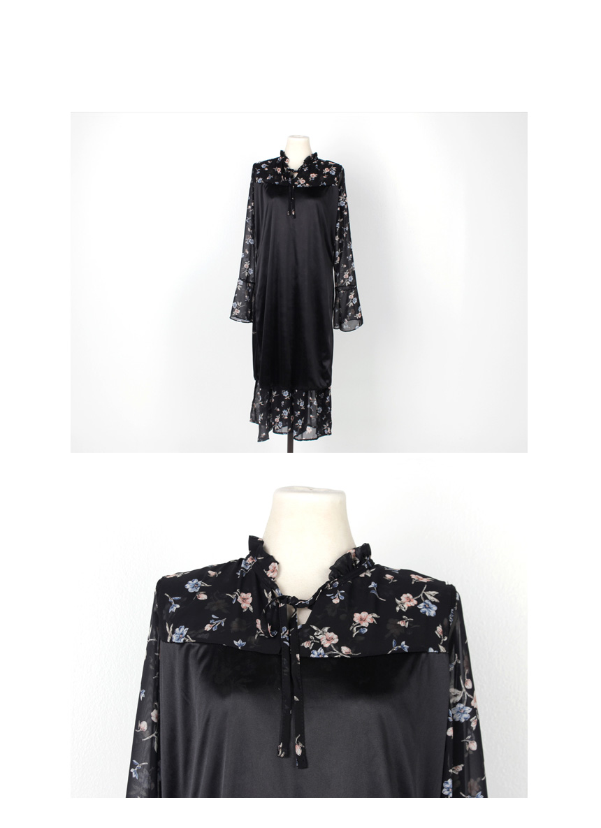 Autumn Leaves Pitt Flower Chiffon Long Dress Mouto