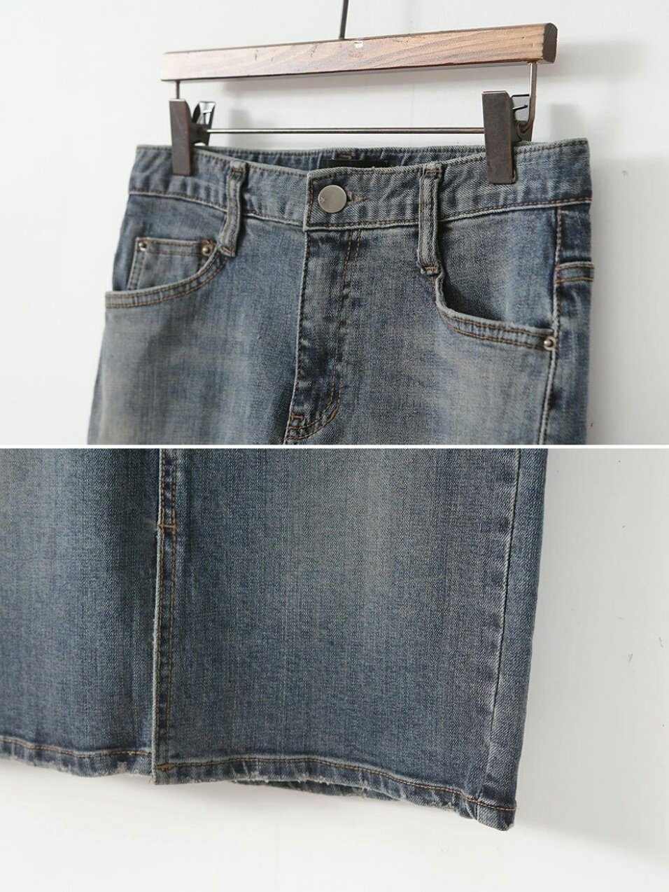Denim Skirt Midi Front Chime