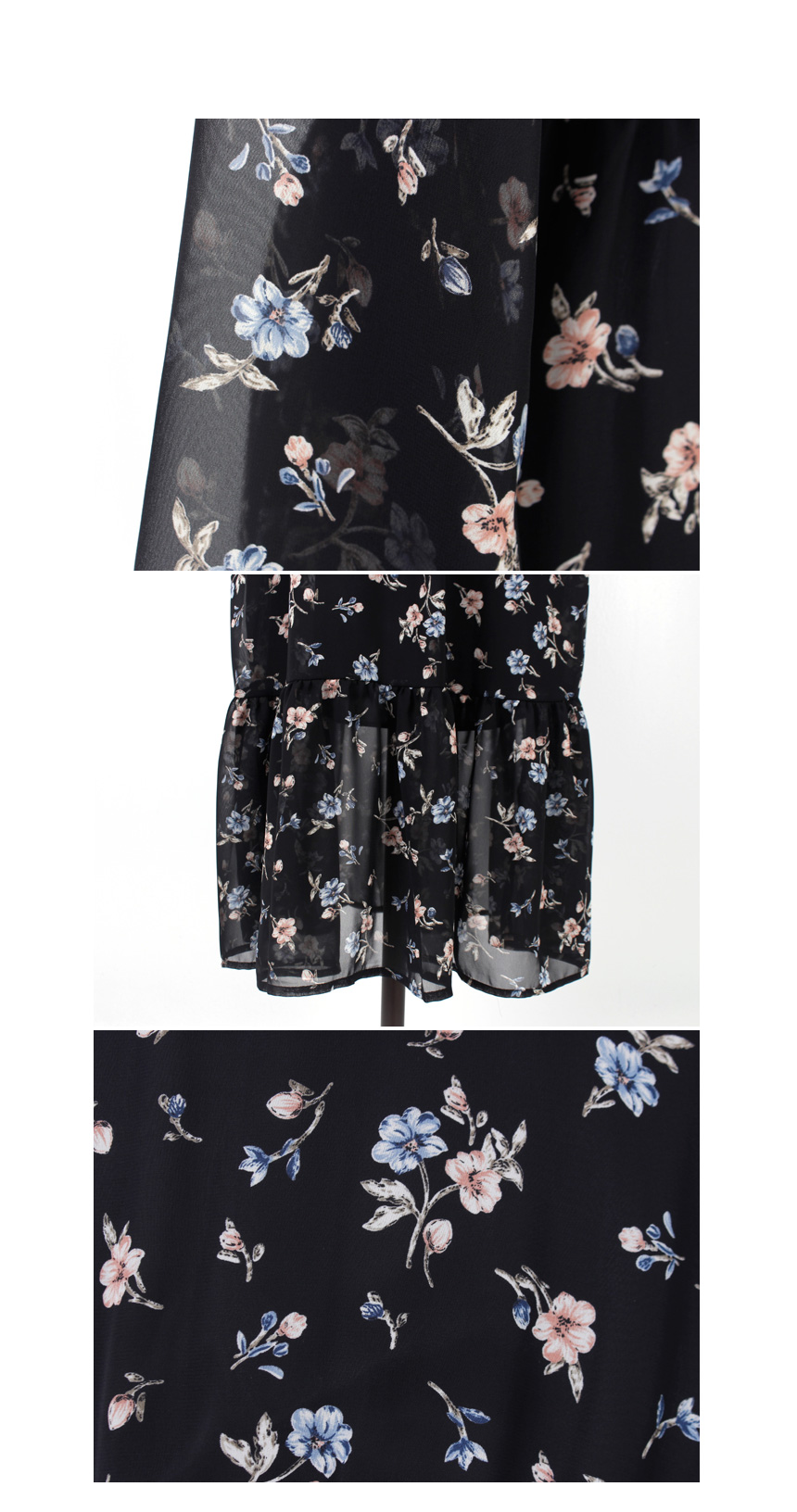 Autumn Leaves Pitt Flower Chiffon Long Dress Mouto