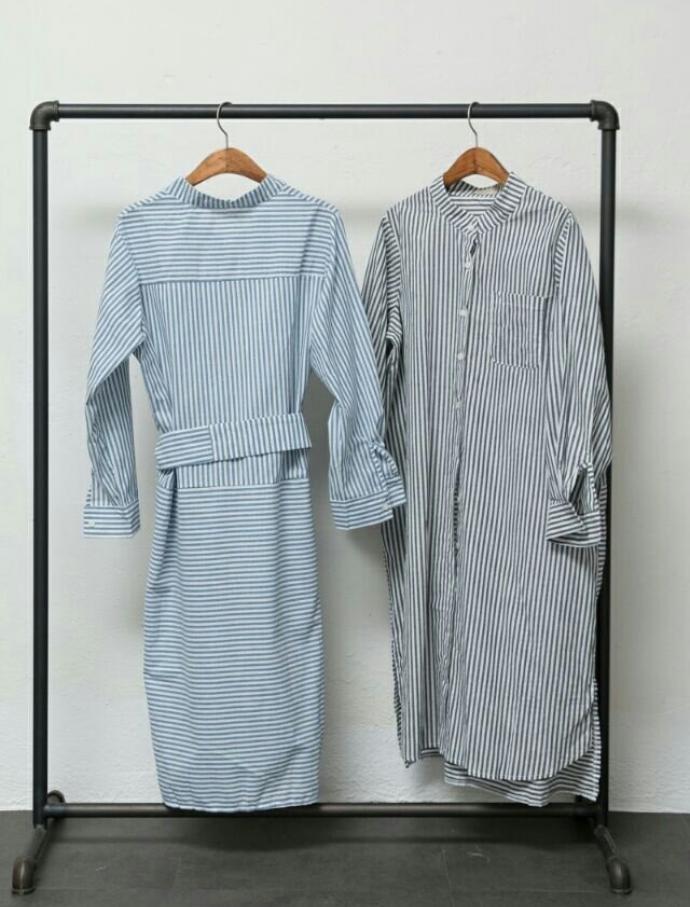 New Fall Long Dress Striped Shirt Natural Fashion 