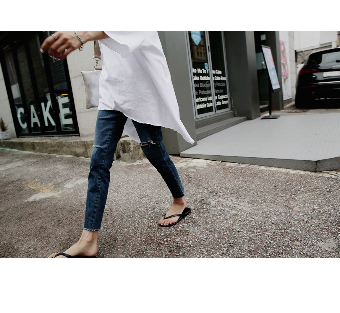 Women Jeans Pants Bending knee torn jeans hem cutt