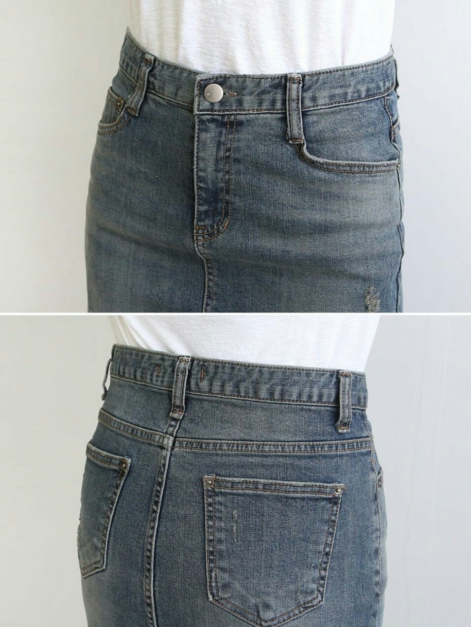 Denim Skirt Midi Front Chime