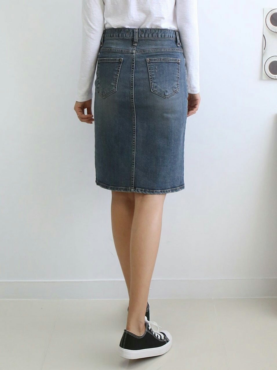Denim Skirt Midi Front Chime