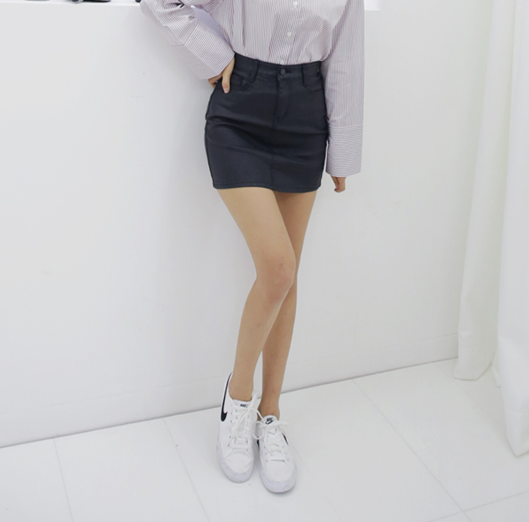 Coated Span Mini Skirt Daily Skirt Club Edge Cody 