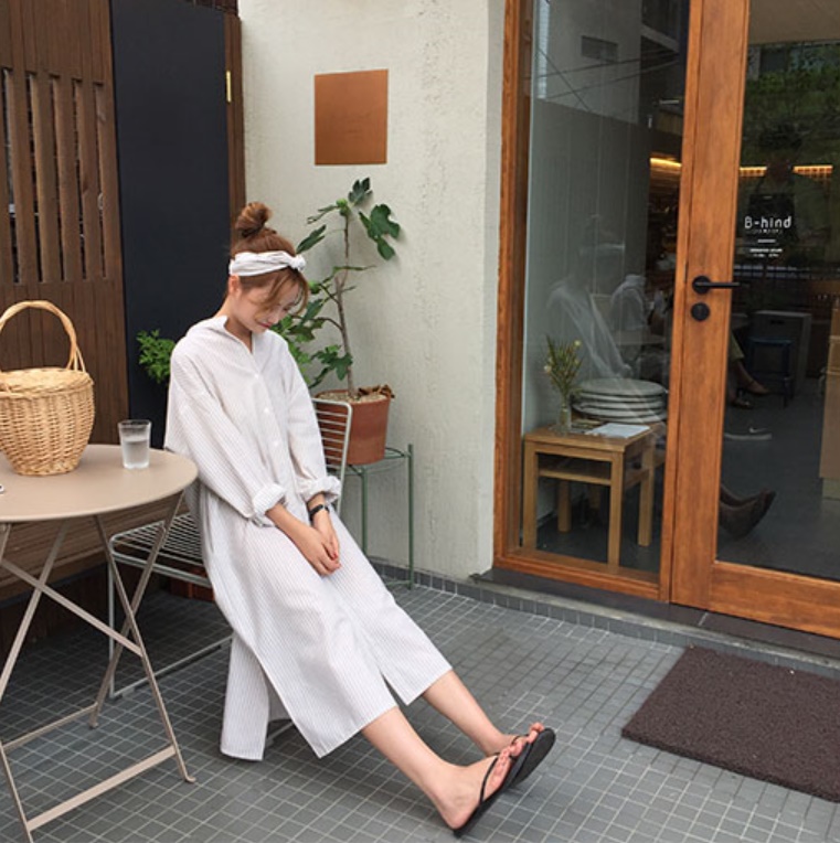 New Vicky Striped Shirt Long Dress 2color China Co