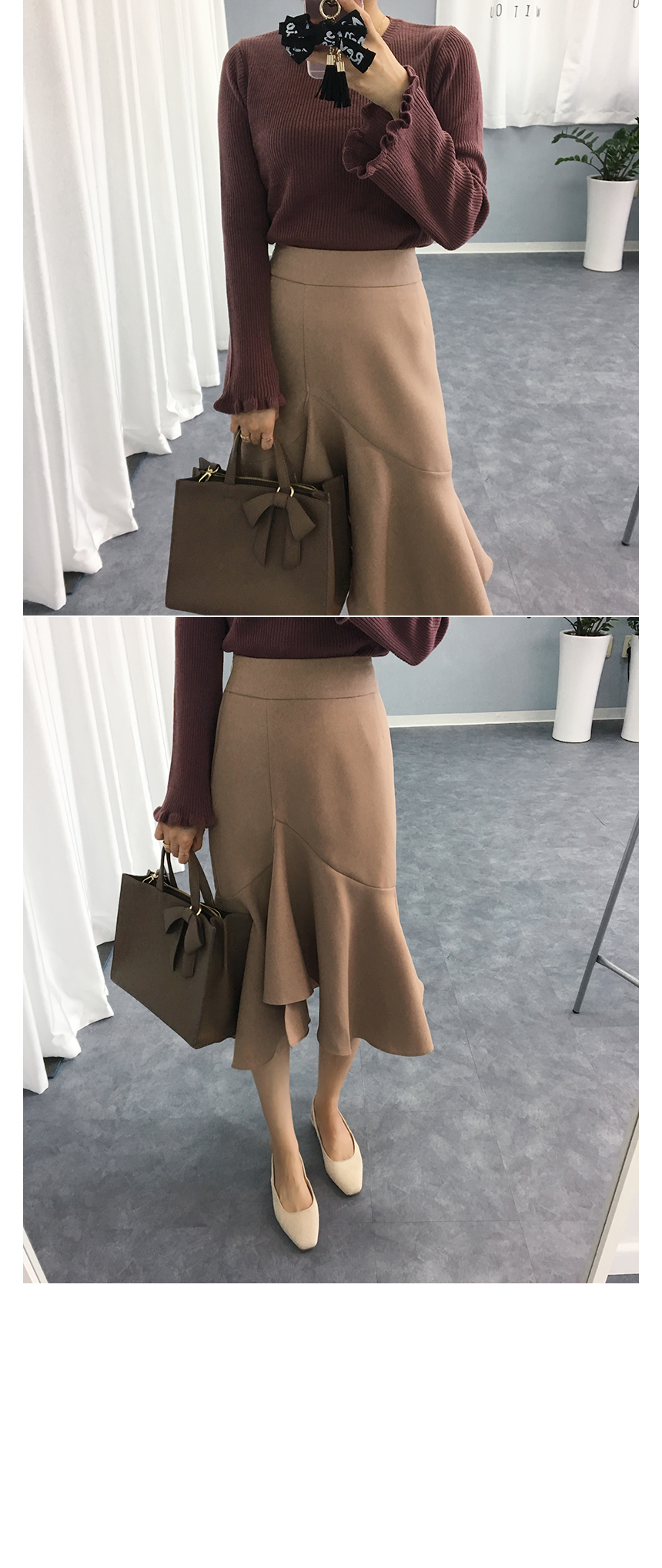 Autumn Unscrambled Frill skirt 3color Amber long i