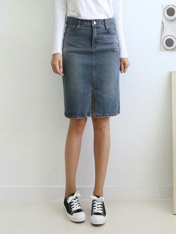 Denim Skirt Midi Front Chime