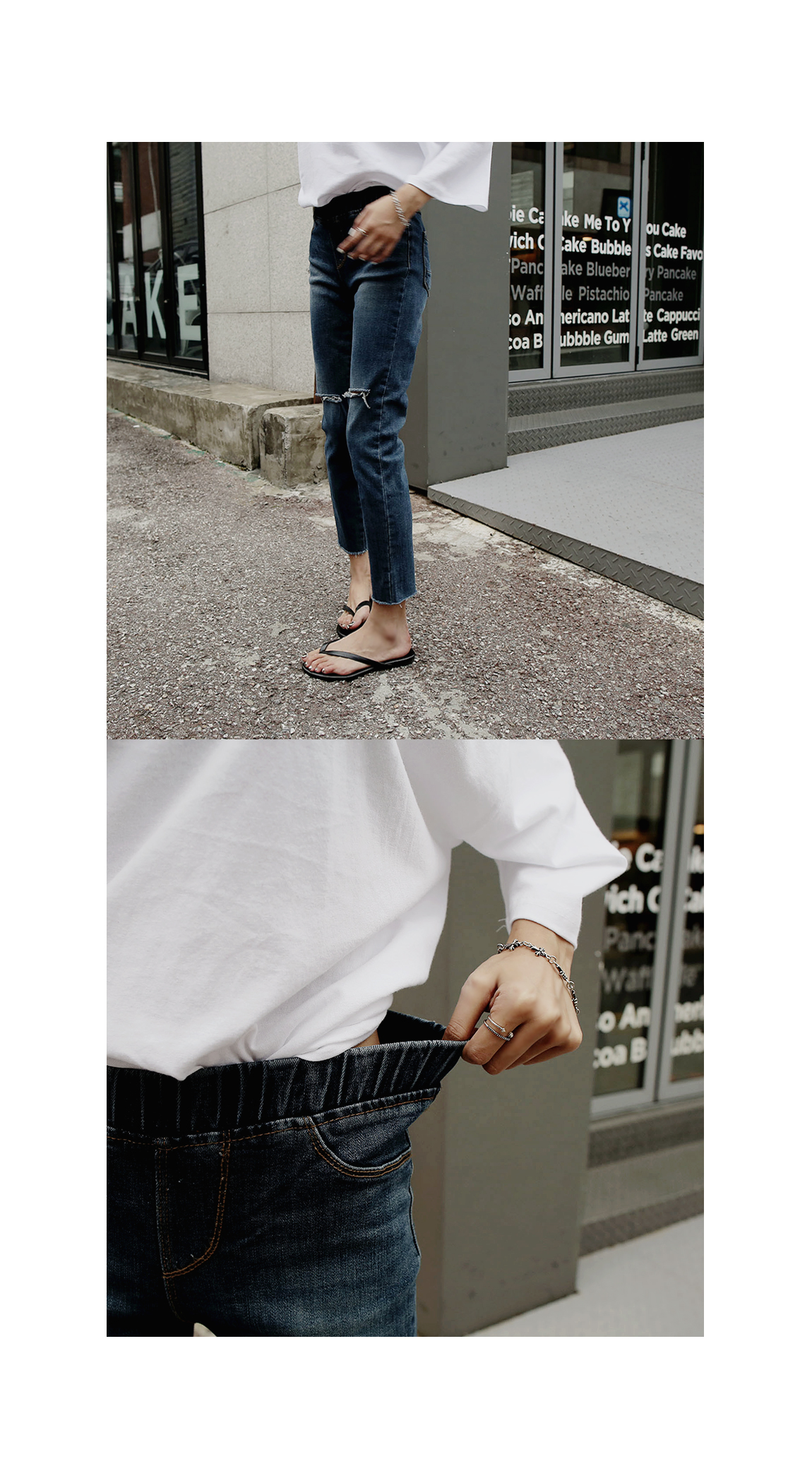 Women Jeans Pants Bending knee torn jeans hem cutt