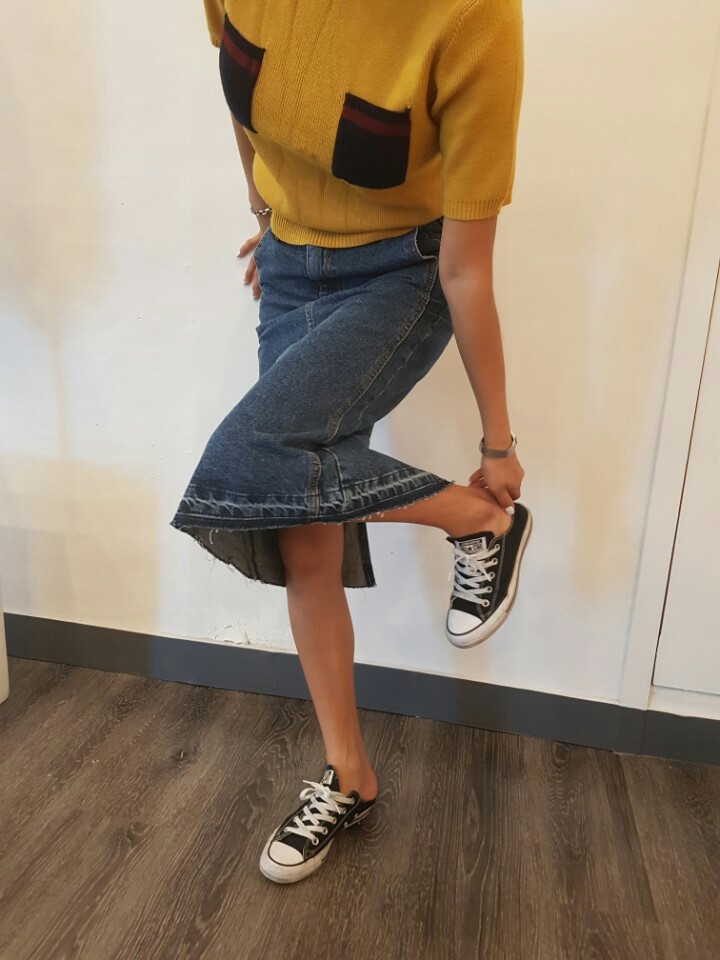 Denim Skirt Big Size H Line Chin 26,28,30,32,34,36