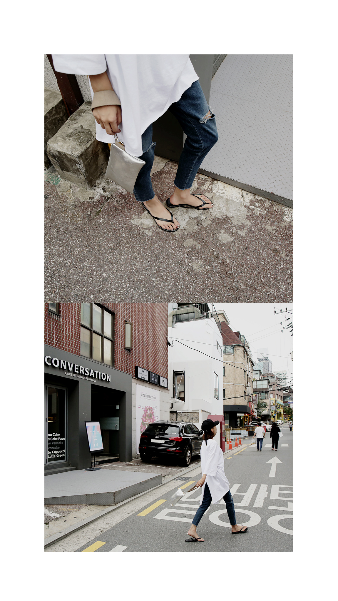 Women Jeans Pants Bending knee torn jeans hem cutt