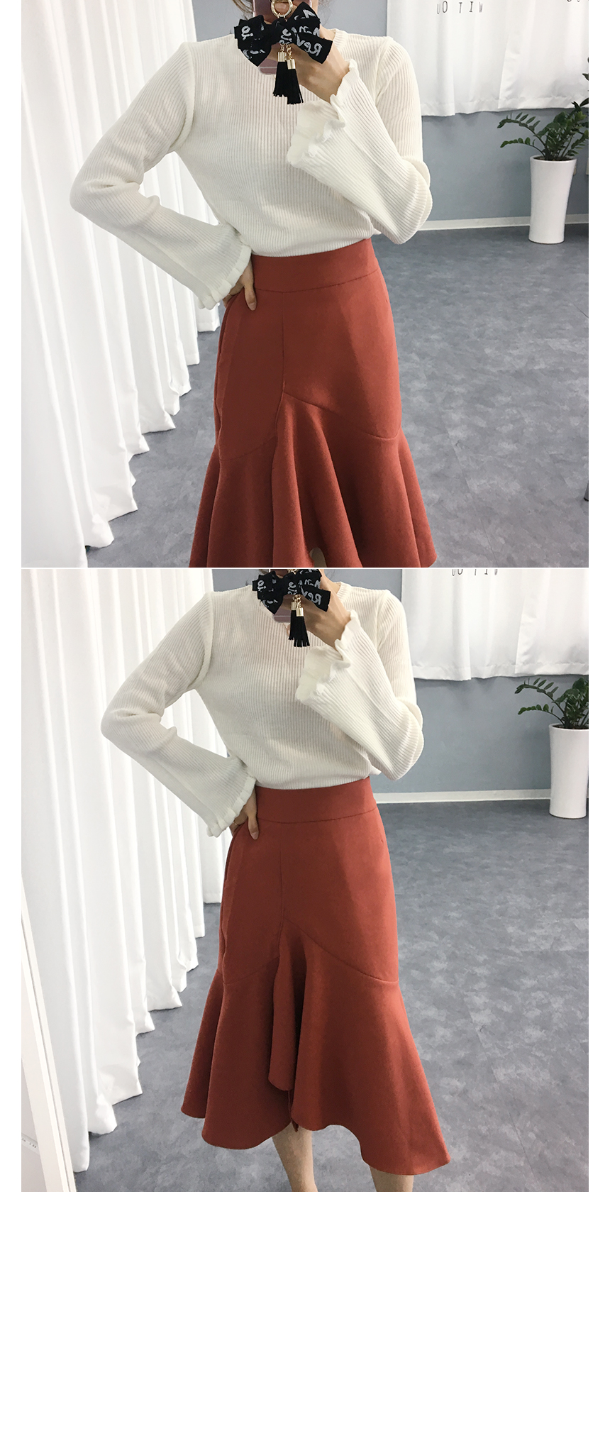 Autumn Unscrambled Frill skirt 3color Amber long i