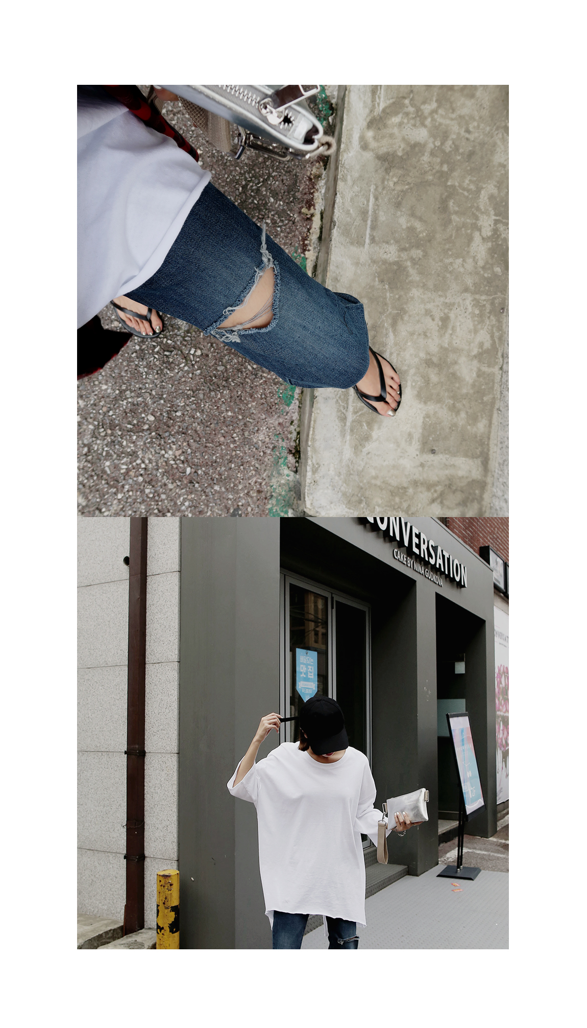 Women Jeans Pants Bending knee torn jeans hem cutt