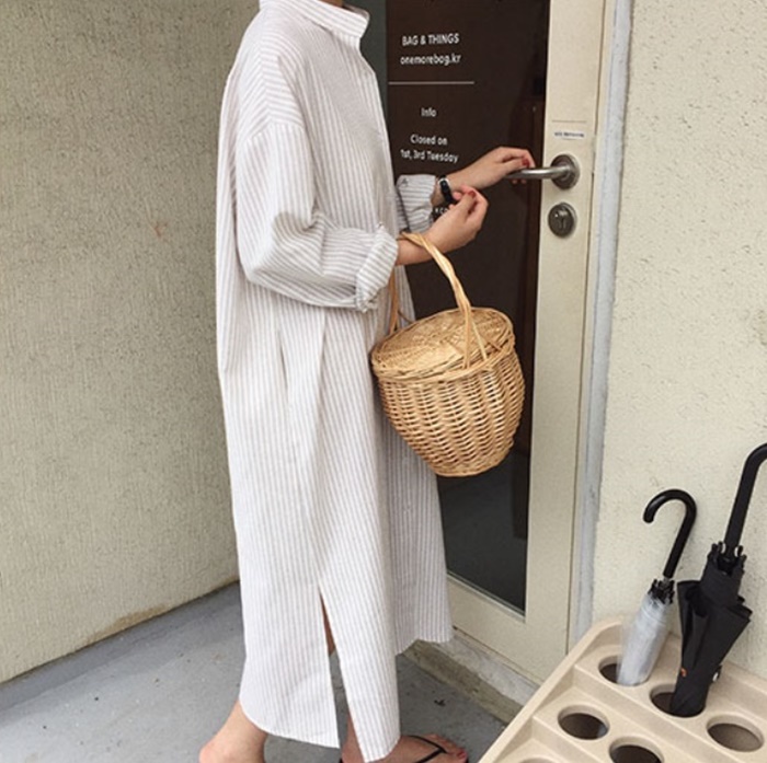 New Vicky Striped Shirt Long Dress 2color China Co