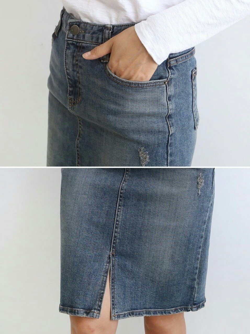 Denim Skirt Midi Front Chime