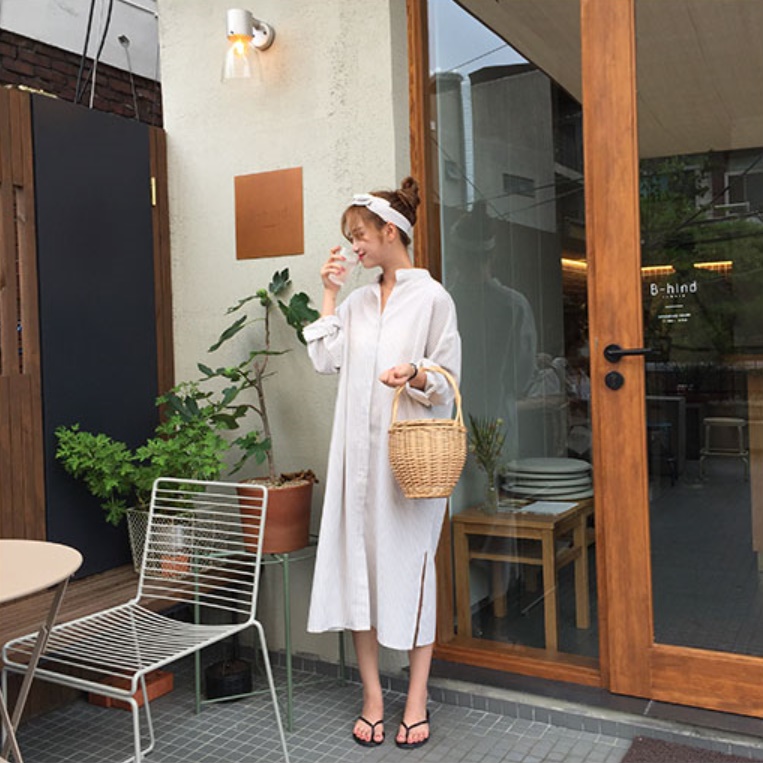 New Vicky Striped Shirt Long Dress 2color China Co