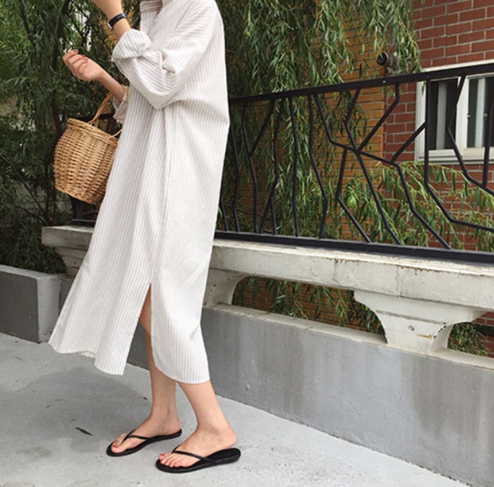 New Vicky Striped Shirt Long Dress 2color China Co