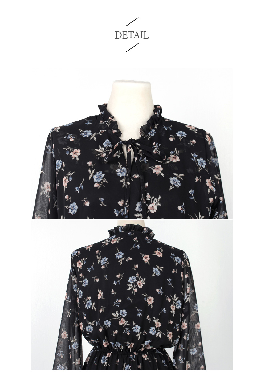 Autumn Leaves Pitt Flower Chiffon Long Dress Mouto