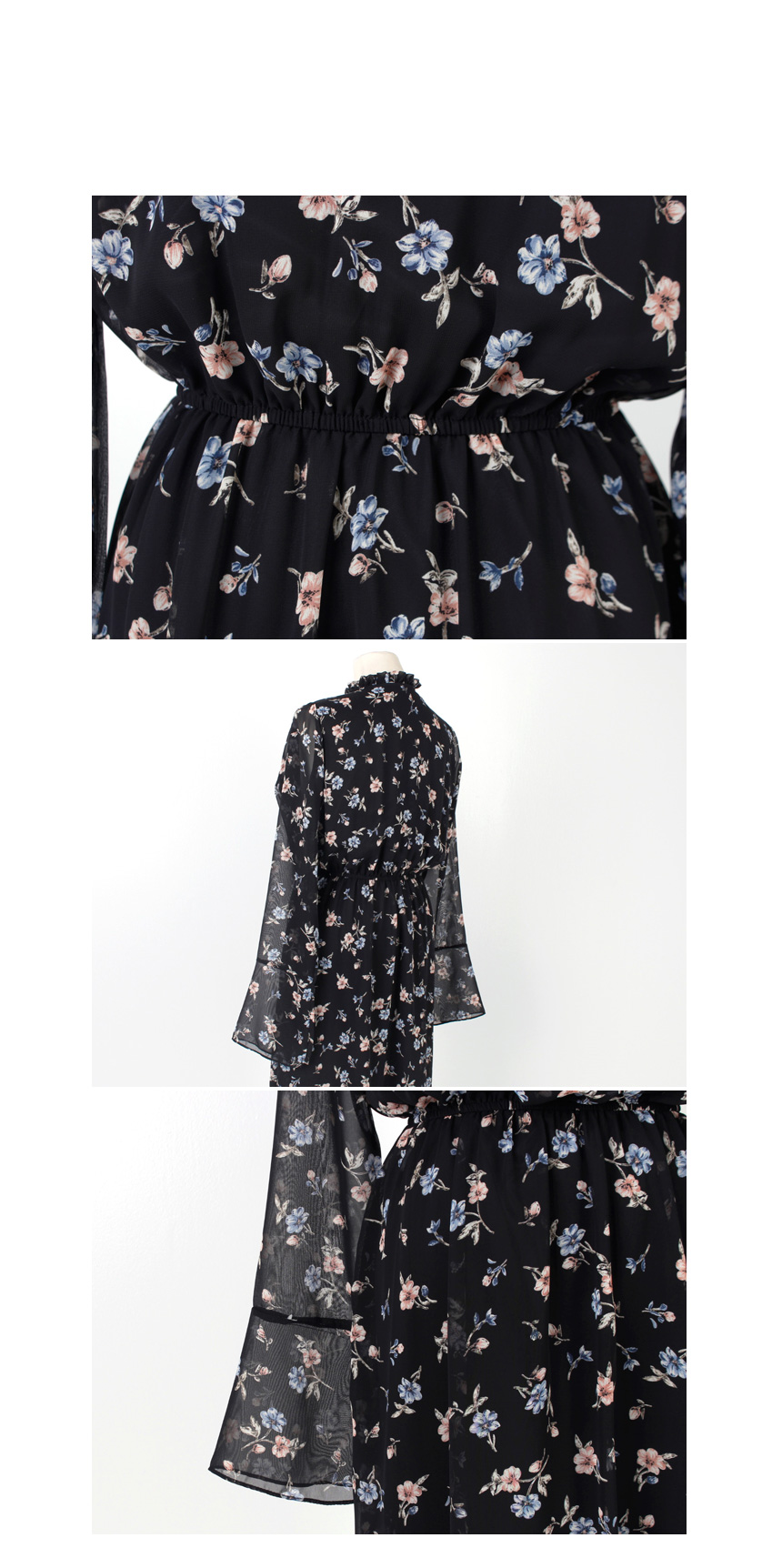 Autumn Leaves Pitt Flower Chiffon Long Dress Mouto