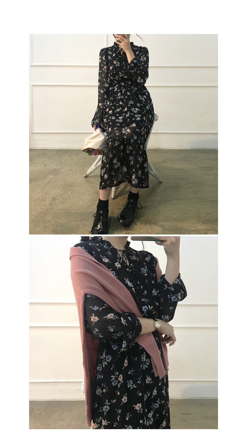 Autumn Leaves Pitt Flower Chiffon Long Dress Mouto