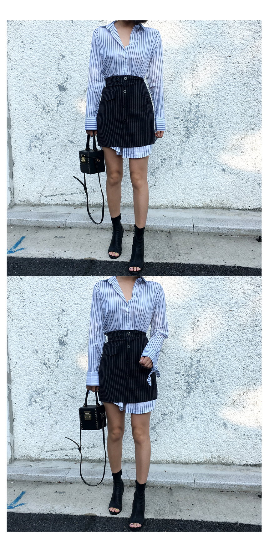 New striped shirt one piece set 20 feminine slim s